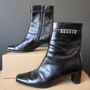 Vtg Salvatore Ferragamo Boutique Black Leather Square Toe Ankle‎ Boots Italy 8 B